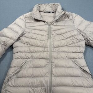 JACKET PUFFER COAT  Women MEDIUM 12 BEIGE Down Packable Lightweight LANDS END